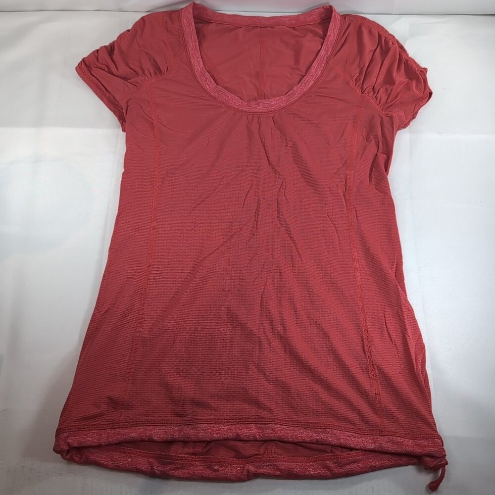Lululemon 4 Run Willpower Tech Drawstring Tee T Shirt Short Sleeve Pink Coral